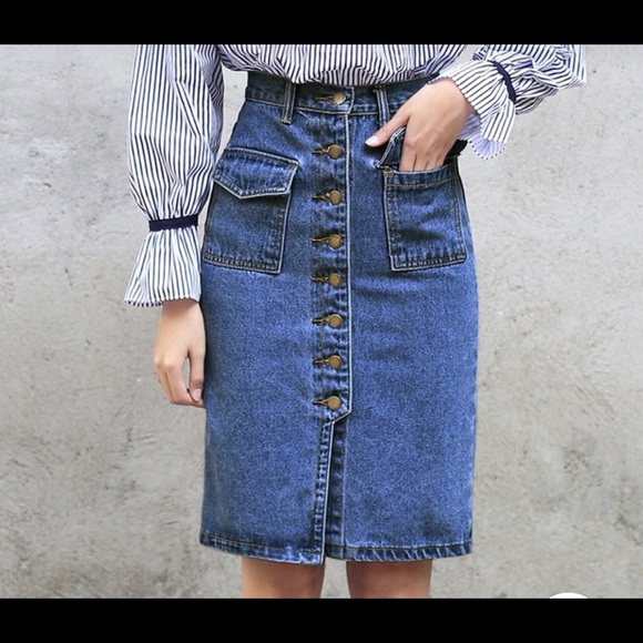 Dresses & Skirts - YICHAOYILIANG Button Jean Mom High Waisted Skirt